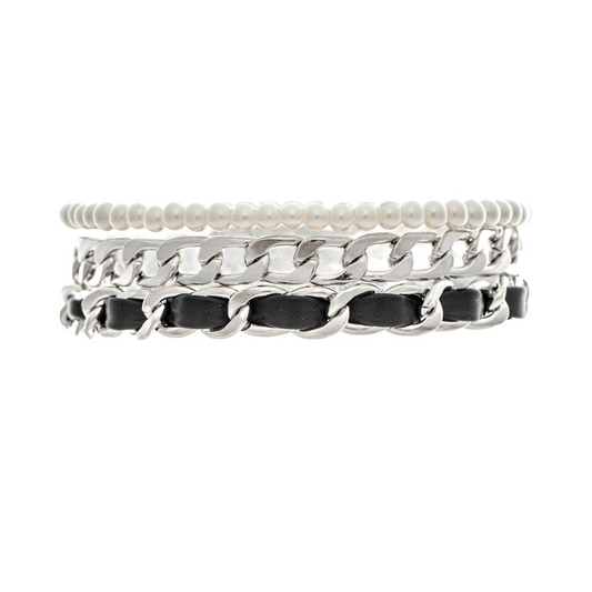 Rain -Silver Designer Chain Faux Pearl Magnetic Bracelet
