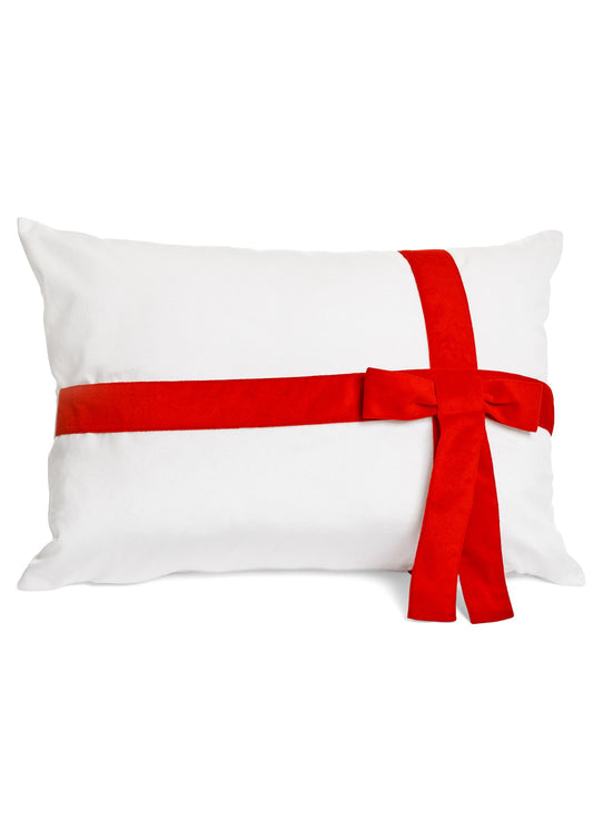 Cream Cushion with Red Bow Rectangular