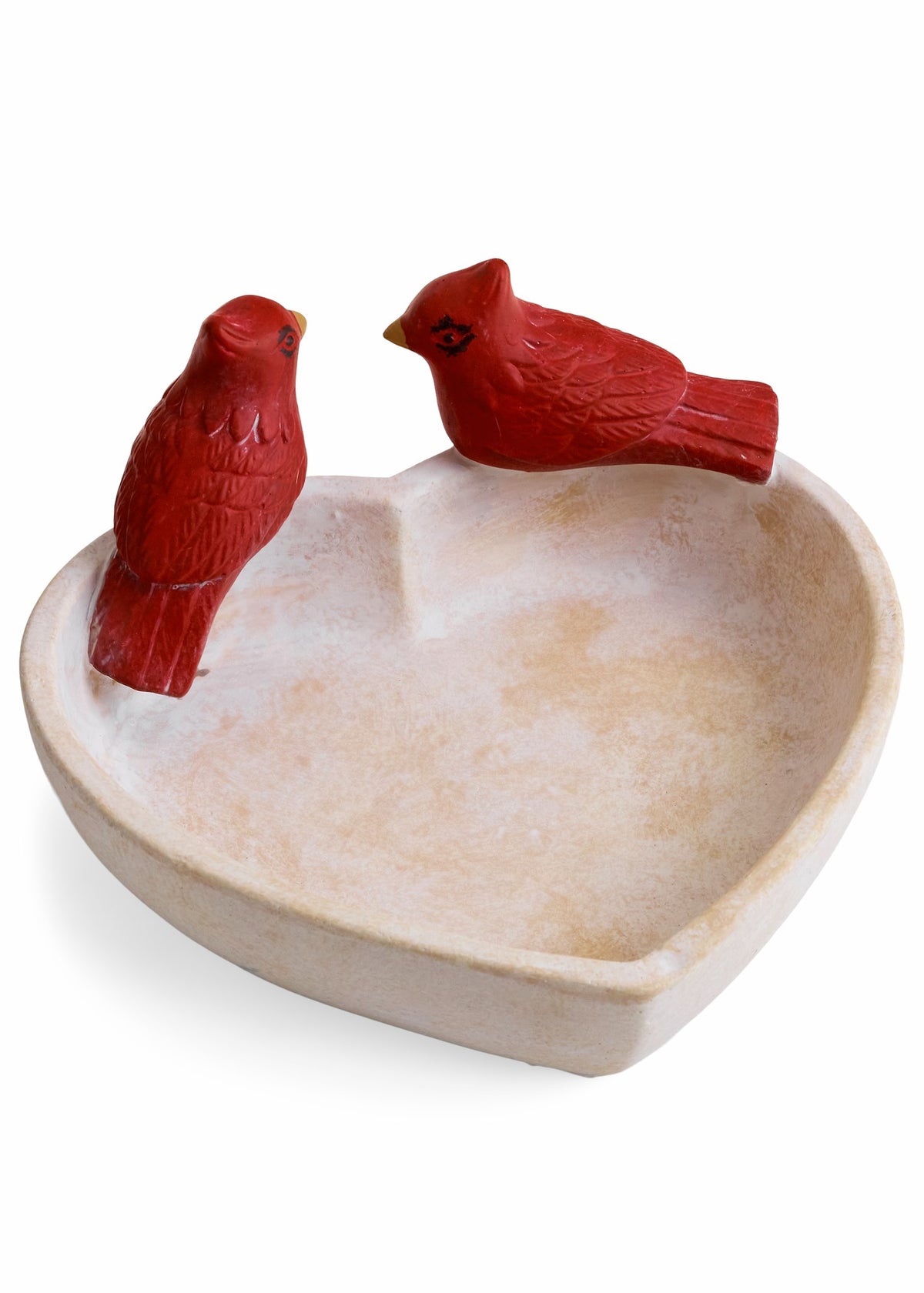 Cement Heart Bowl with Red Birds