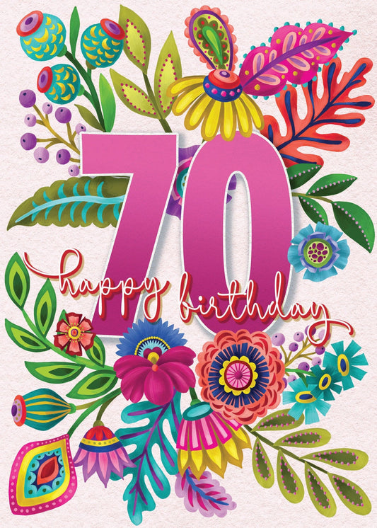 70th Birthday Card - Bright Floral