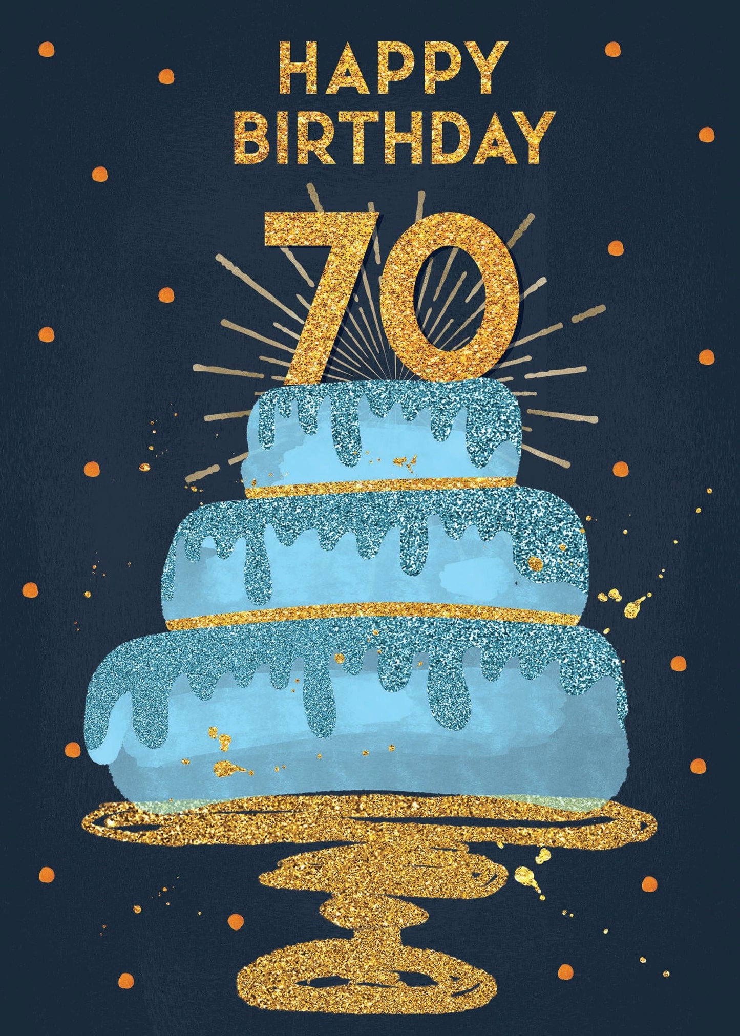 70th Birthday Card -Blue Cake