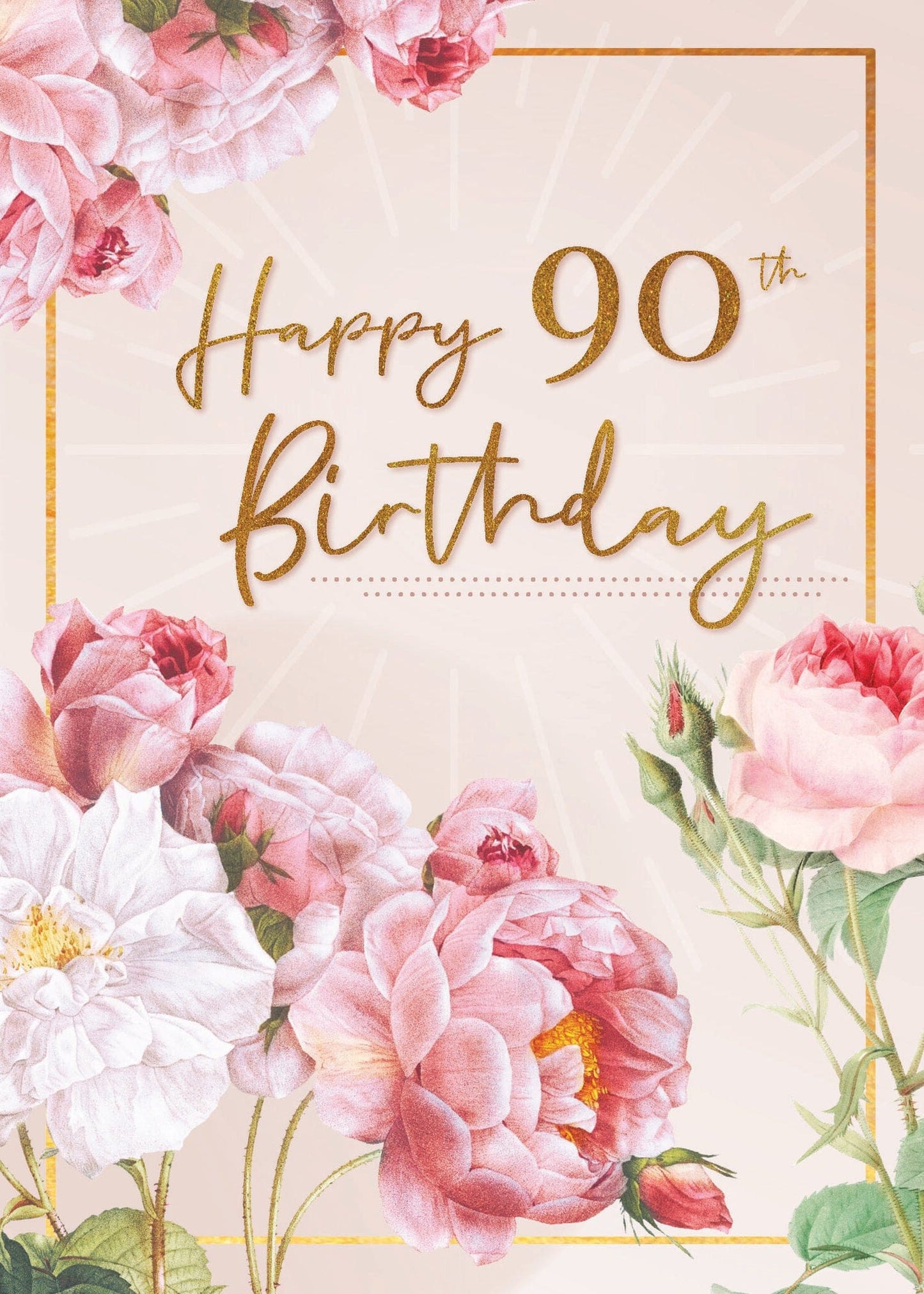 90th Birthday Card - Ninety Pink Florals