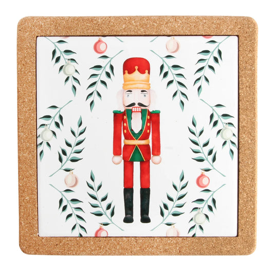 Traditional Nutcracker Ceramic & Cork Oversized  Trivet
