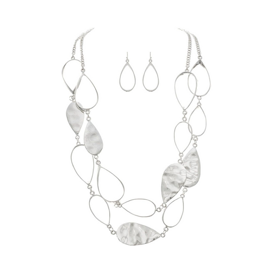 Rain - Silver Teardrop Links Two Row Necklace Set