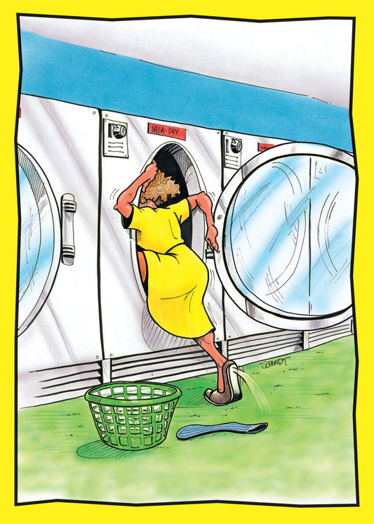Birthday Card - Woman Crawling Into A Dryer