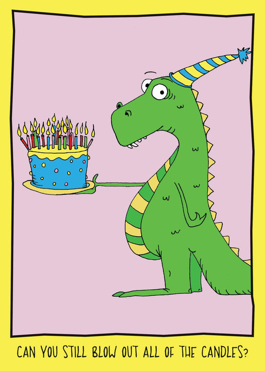 Birthday Card- Dino Blowing Out