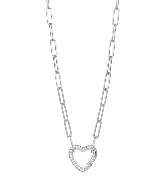 Encrusted Heart Necklace - Silver
