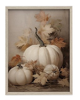 White Pumpkins Print with Wood Frame