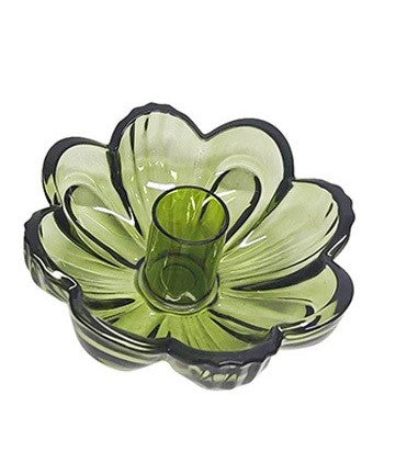 Small Glass Flower Candle Holder- Assorted Colours - Joshua & Company
