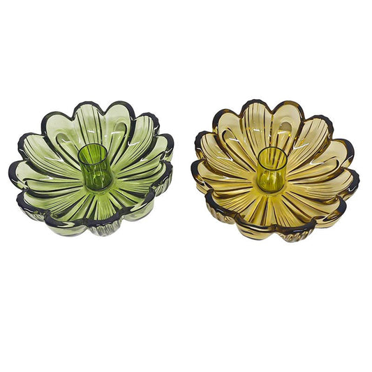 Large Glass Flower Candle Holder- Assorted Colours