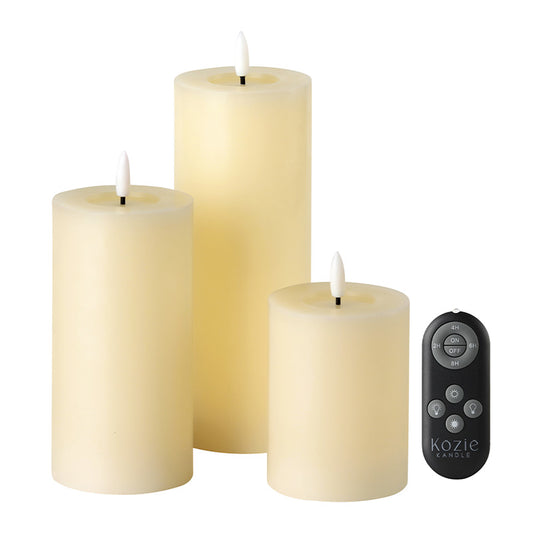 Cream Pillar LED Candle Set (3 Candles)