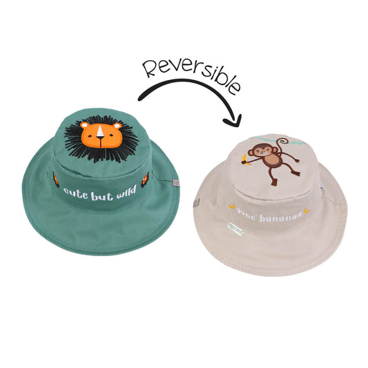 Reversible Kid's Sun Hat Lion/Monkey