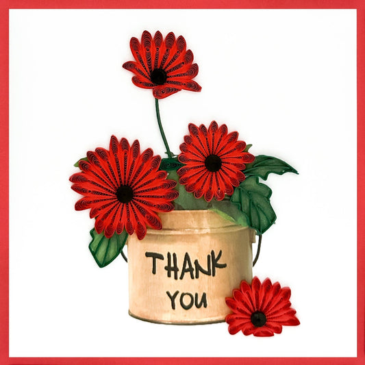 Red Flower Pot Quilling Paper Art - Thank You