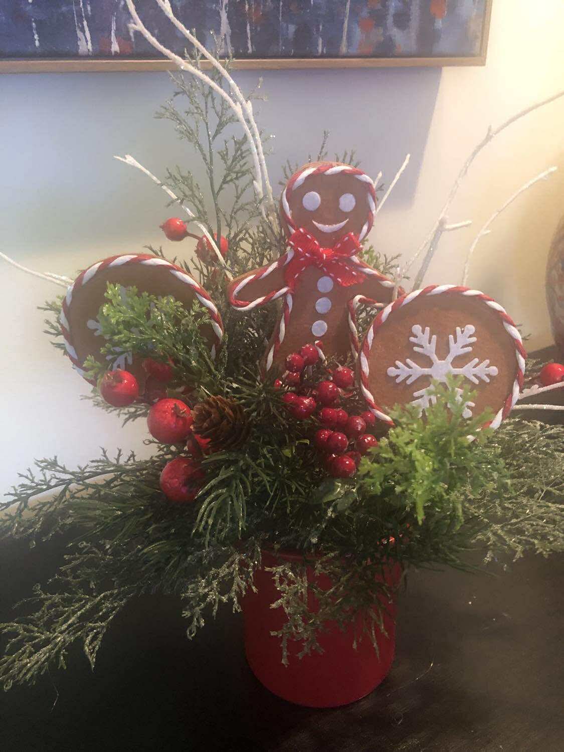 Gingerbread Flower Arrangement in Red Pot *Store Pick Up Only