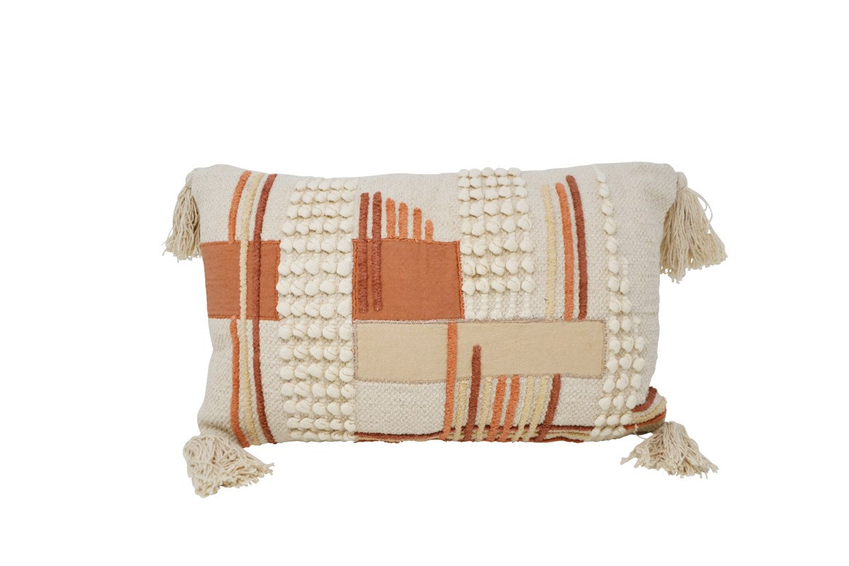 Textured Beige, Orange and Rust Lumbar Bhopal Cushion