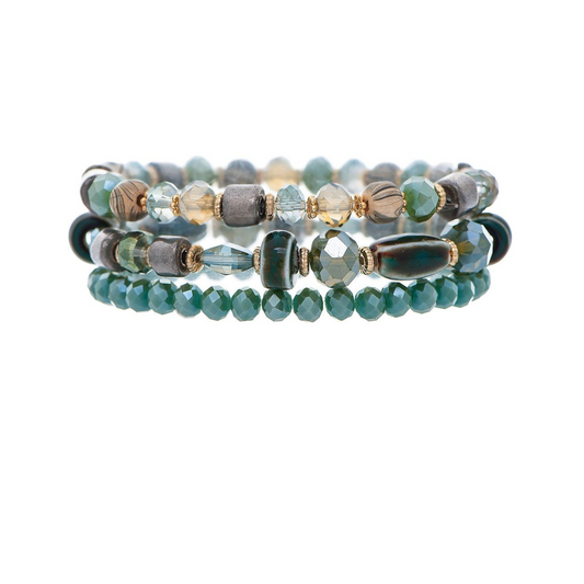 Rain - Gold Green Ceramic Glass Bracelet Set