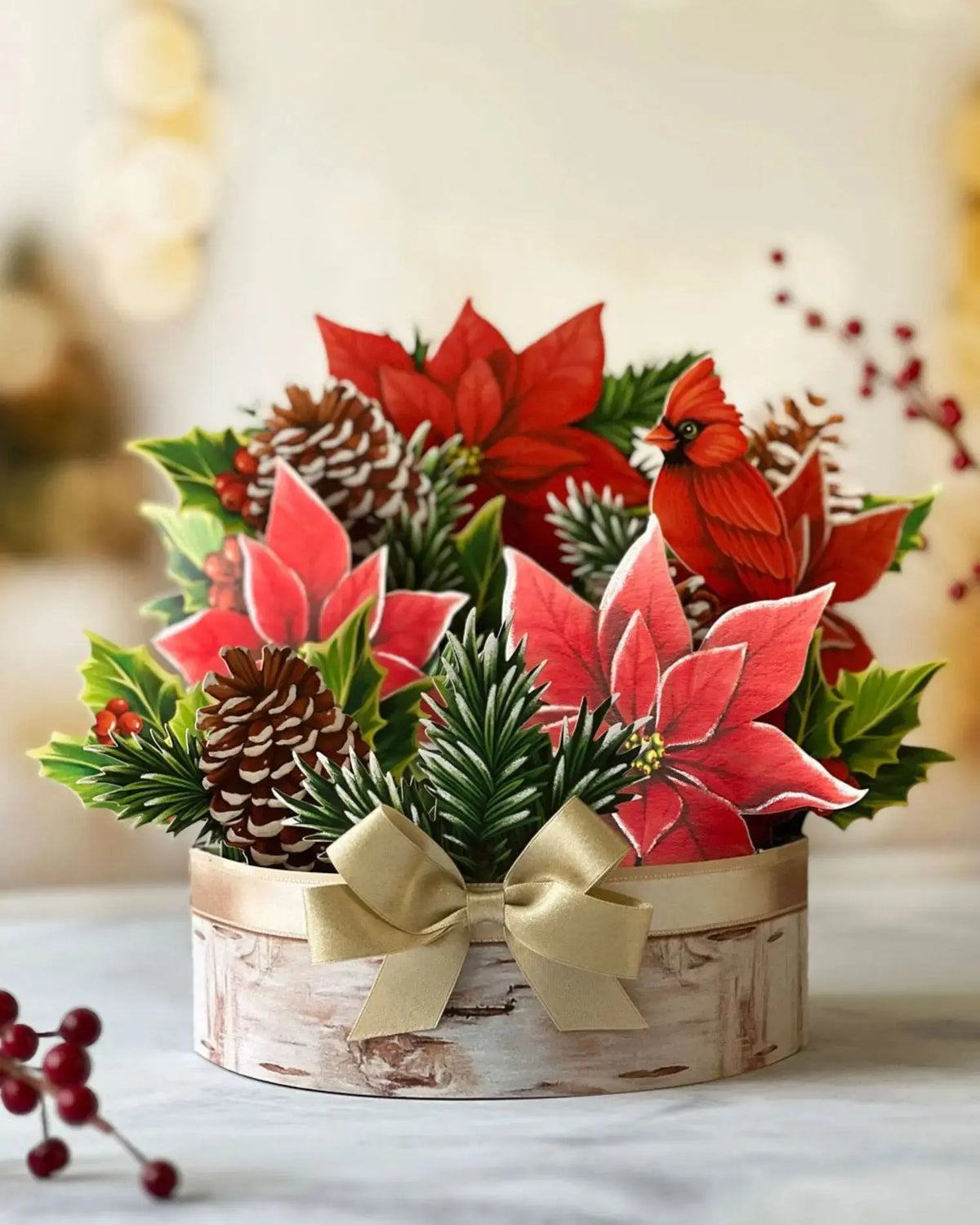 Pop Up Card - Birch Poinsettia