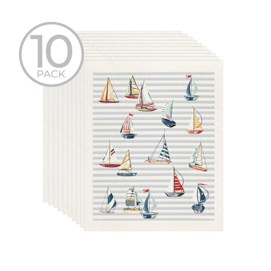 Striped Sailboat Sponge Cloth- Set of 10