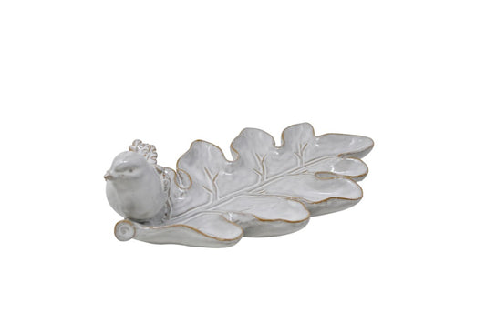 Natural with White Glaze Leaf Plate with Bird