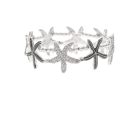 Rain - Crystal Enamel Starfish Bracelet - Silver