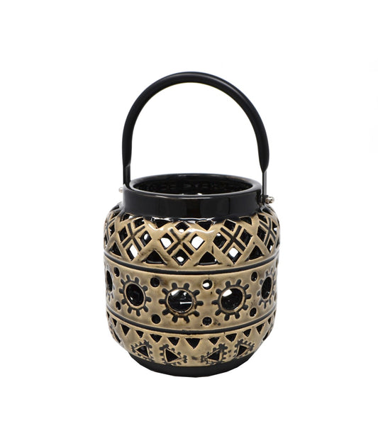Black Ceramic Lantern with Beige Glaze