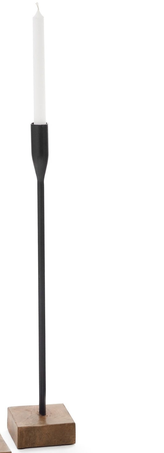 Brown Iron and Wood Taper Candle Holder - Large