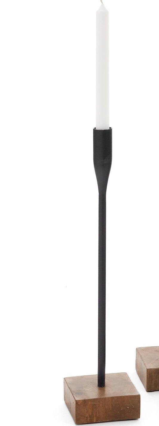 Brown Iron and Wood Taper Candle Holder - Medium