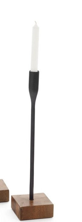 Brown Iron and Wood Taper Candle Holder - Small