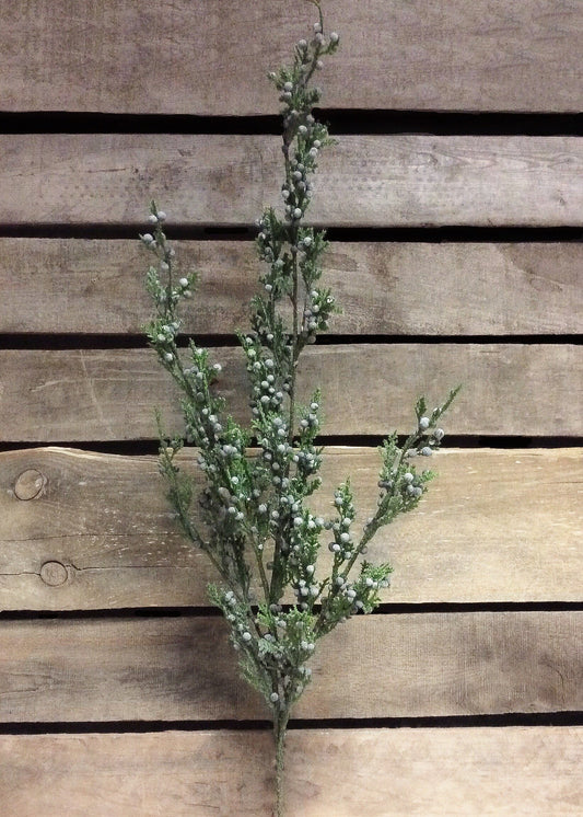 Flocked Juniper and Berries Spray