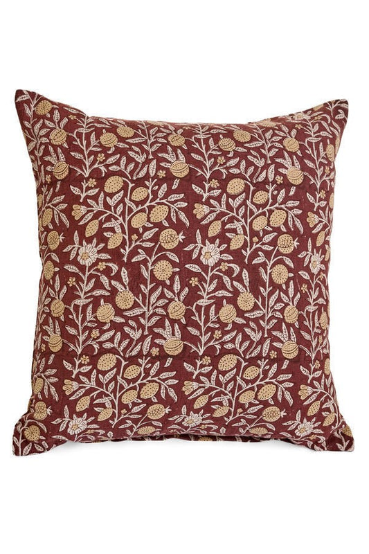 Cotton Block Print Cushion Bordeaux and Ecru