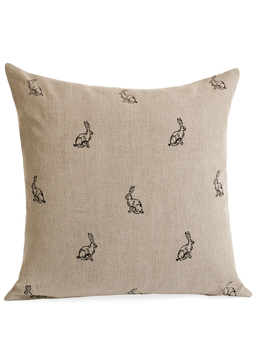 Rabbit Block Print Linen Cushion