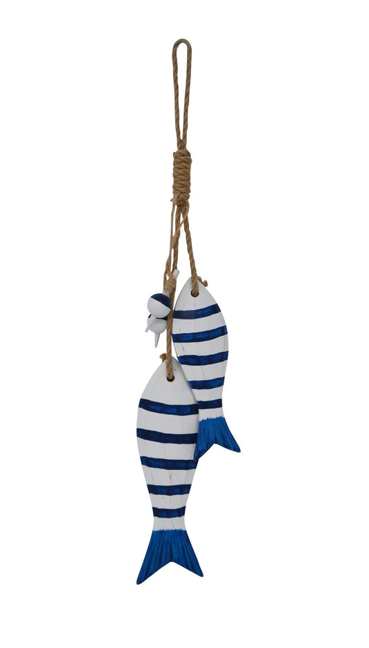 2 Wooden Blue Stripe Fishes on a Bobber