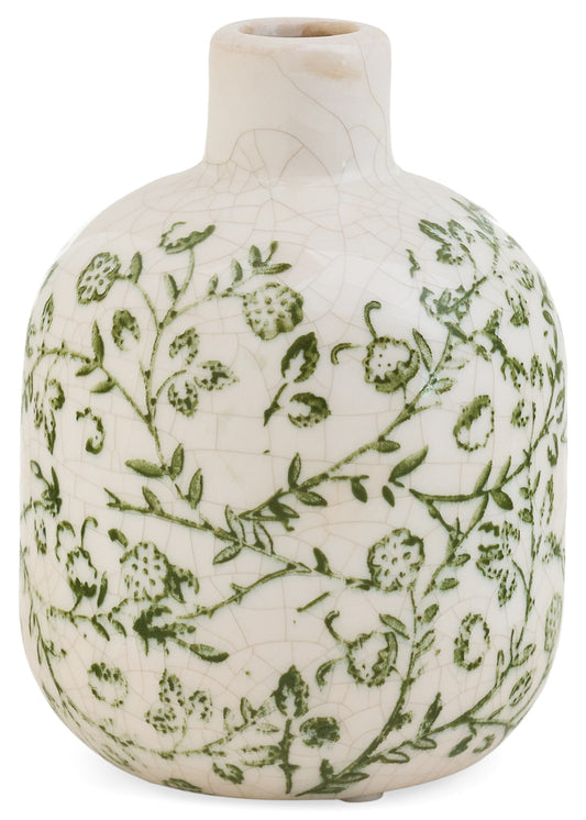 Small Stoneware Vase Antique White and Green