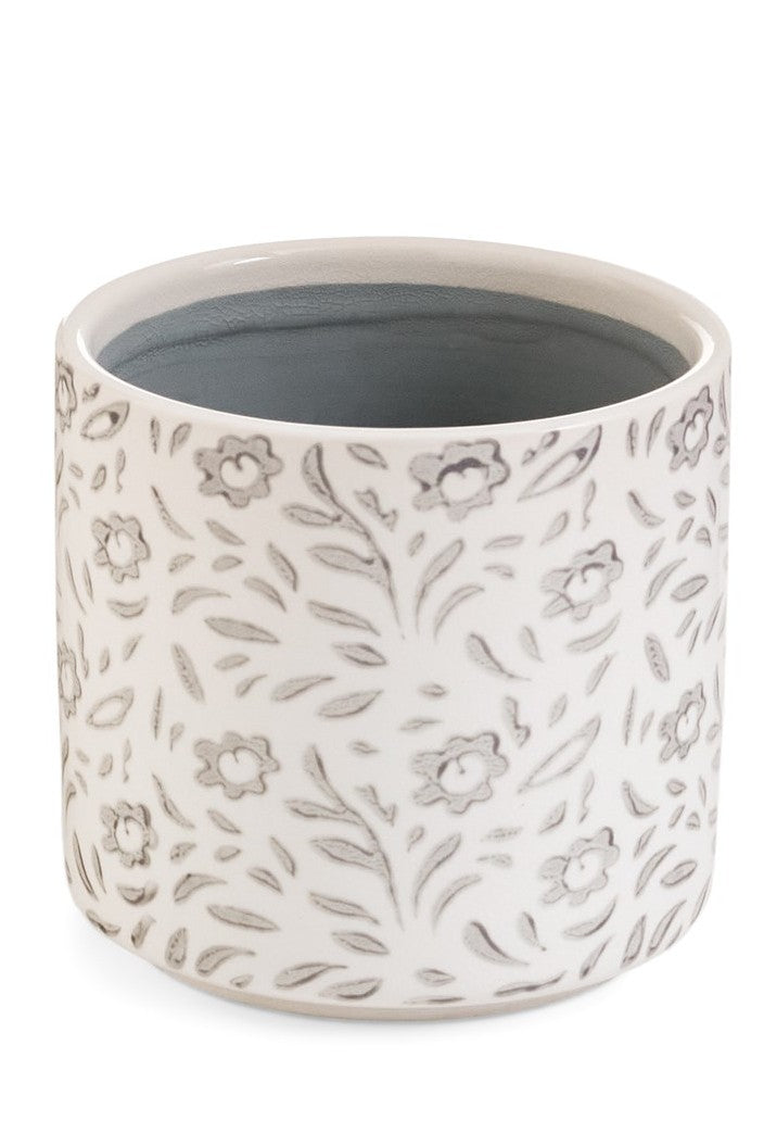 White Pot with Grey Flowers - Assorted Sizes