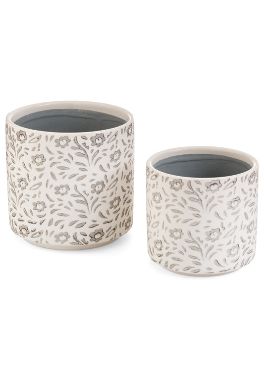 White Pot with Grey Flowers - Assorted Sizes