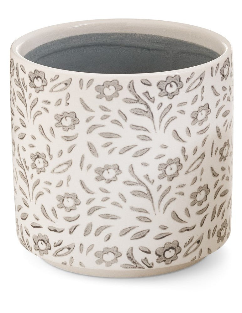 White Pot with Grey Flowers - Assorted Sizes