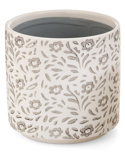 White Pot with Grey Flowers - Assorted Sizes
