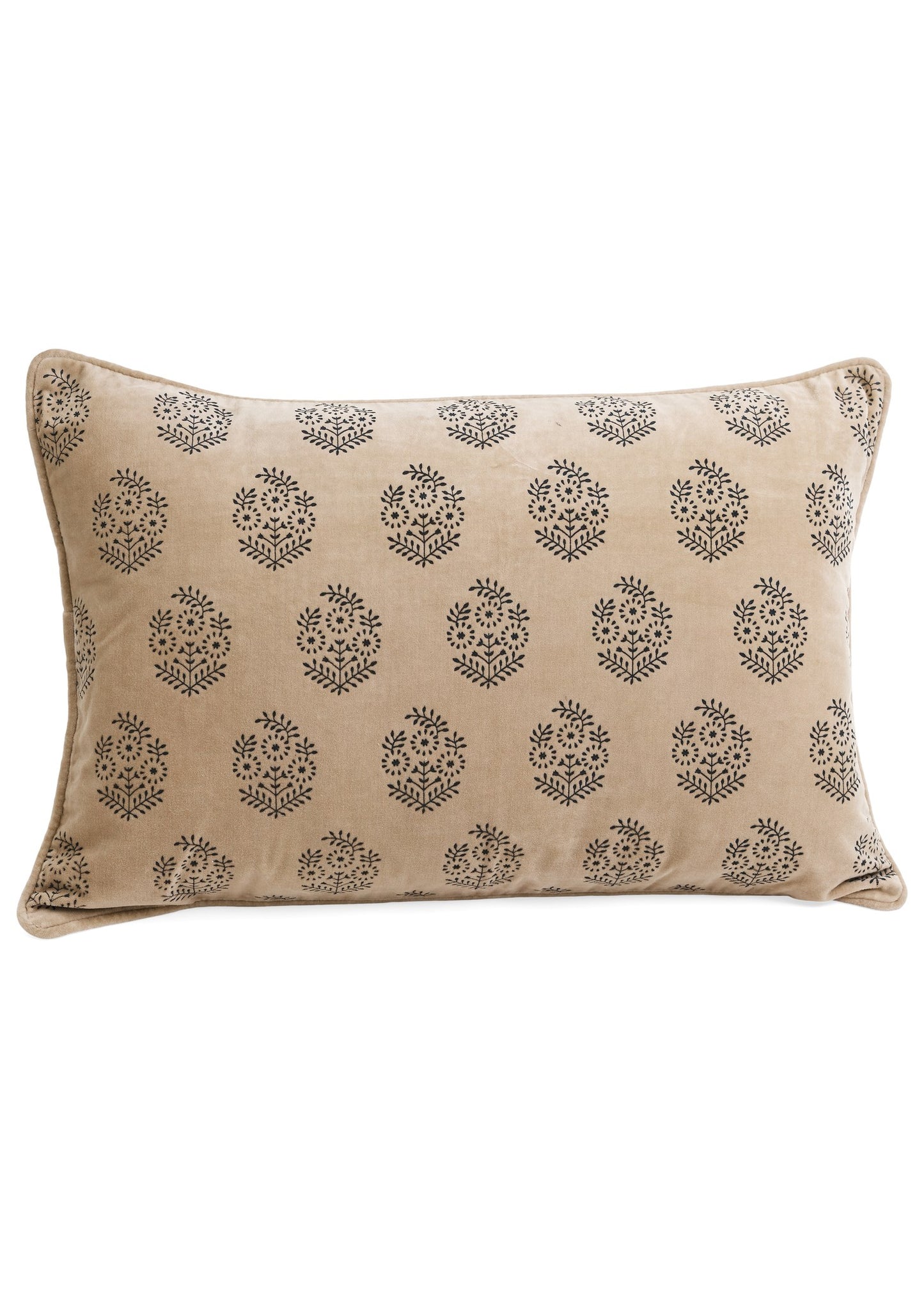Cotton Velvet Block Print Cushion - Rectangular
