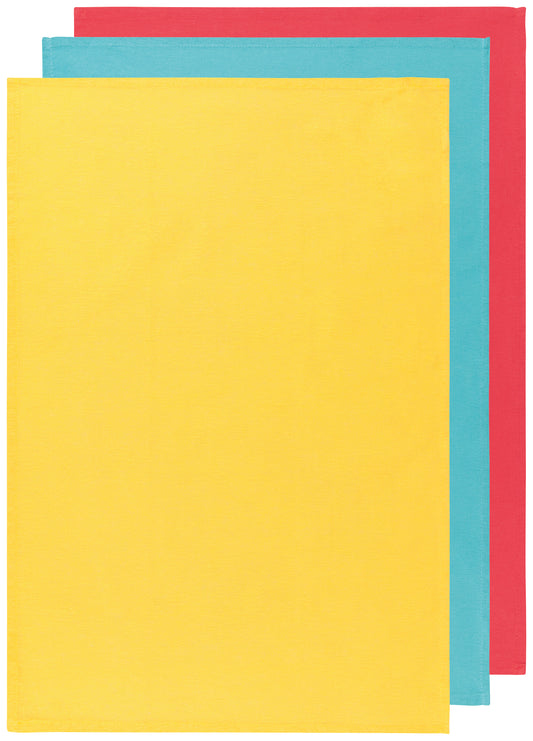 Lemon Yellow, Turquoise and Grenadine Red Floursack Tea Towels-Set of 3