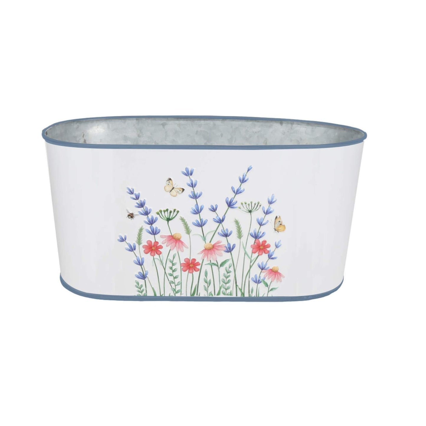 Large Oval White Pot with Floral Design