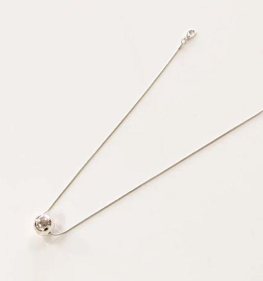 Short Necklace Silver-Tone Sphere
