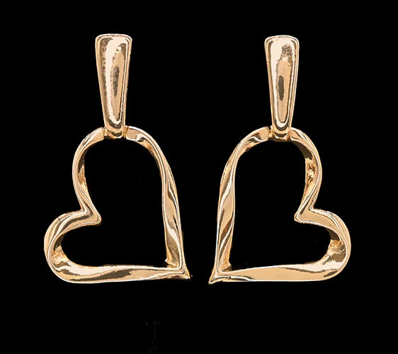 Gold Heart Dangling Earrings