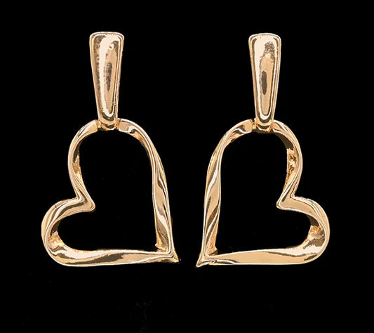 Gold Heart Dangling Earrings