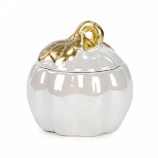White and Gold Pumpkin with Lid