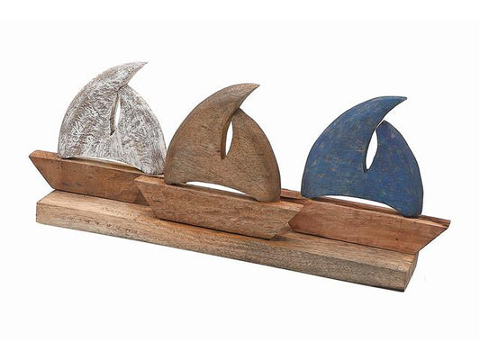 Mango Wood Three Boats Centrepiece **Store PIckup Only**