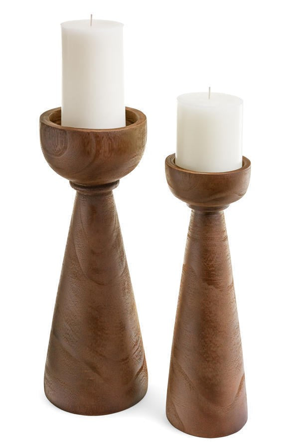 Candle Holder Paulownia Wood Medium Brown - Assorted Sizes - Joshua & Company