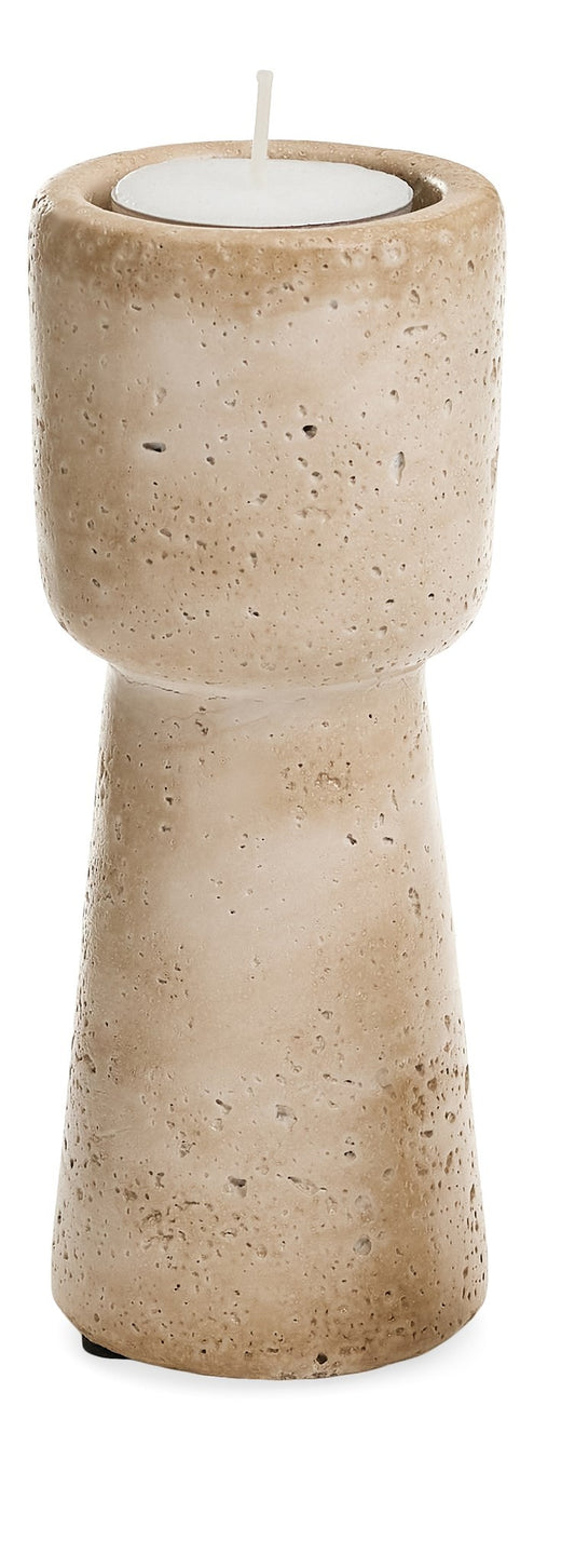 Travertine-Look Candle Holder - Large