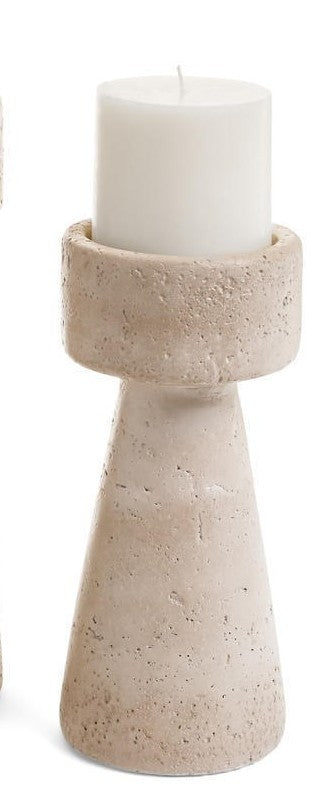 Beige Tavertine-Look Candle Holder - Joshua & Company