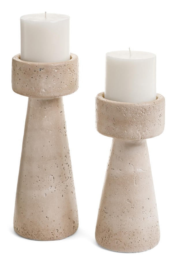 Beige Tavertine-Look Candle Holder - Joshua & Company