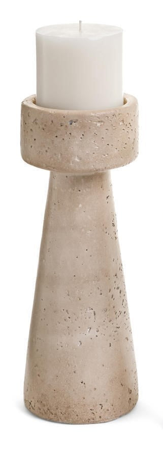 Beige Tavertine-Look Candle Holder - Joshua & Company